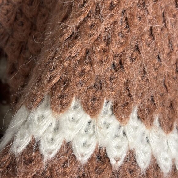 Distressed Knit Cardigan Sweater By Moon River S Brown & White Chevron Pattern - Picture 6 of 12